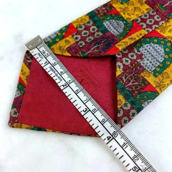 VALENTINO CRAVATTE 100% Silk Men Red, Green & Gold Tree Necktie, Made in Italy - Picture 5 of 9